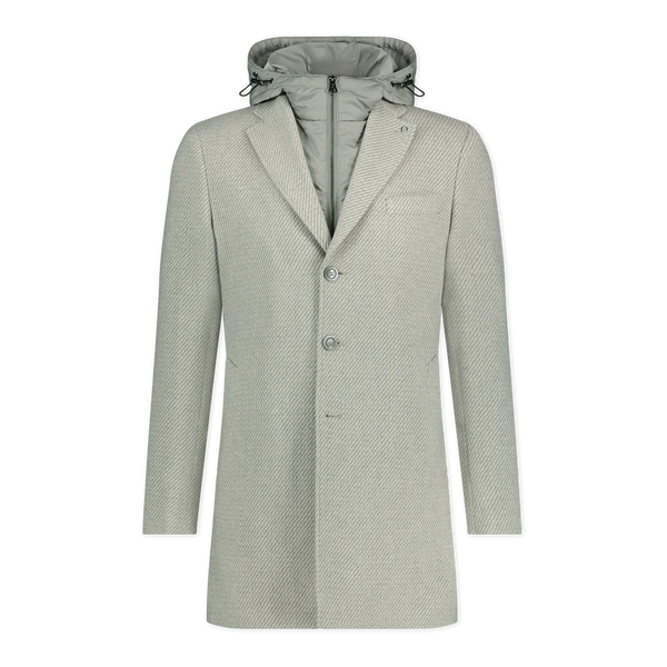 Blue Industry Wool Twill Outerwear With Removable Hood