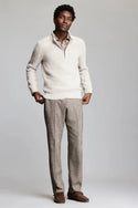 Billy Reid Basketweave Half Zip Sweater in Oatmeal Melange
