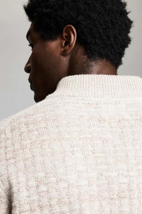 Billy Reid Basketweave Half Zip Sweater in Oatmeal Melange