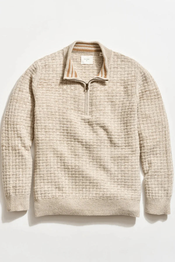 Billy Reid Basketweave Half Zip Sweater in Oatmeal Melange