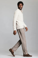 Billy Reid Basketweave Half Zip Sweater in Oatmeal Melange