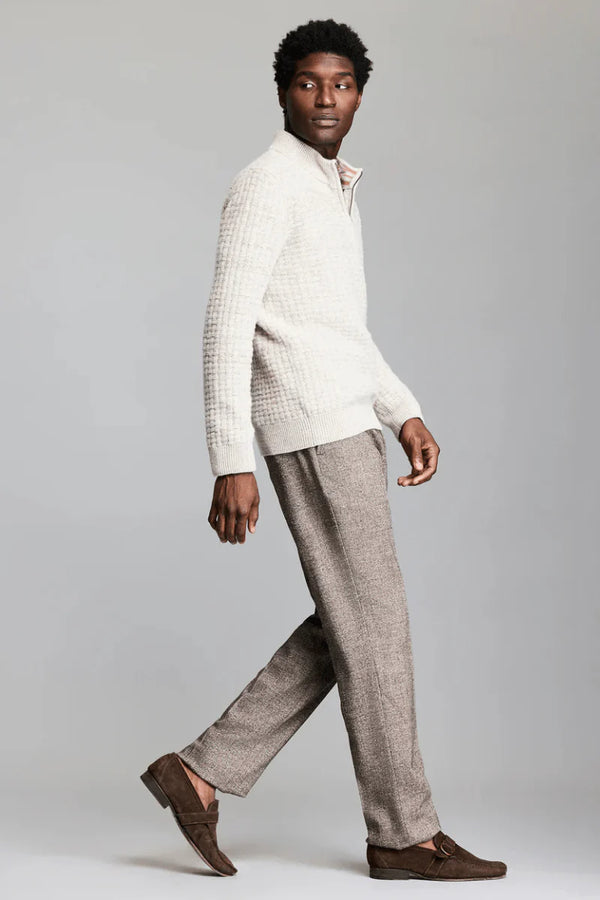 Billy Reid Basketweave Half Zip Sweater in Oatmeal Melange