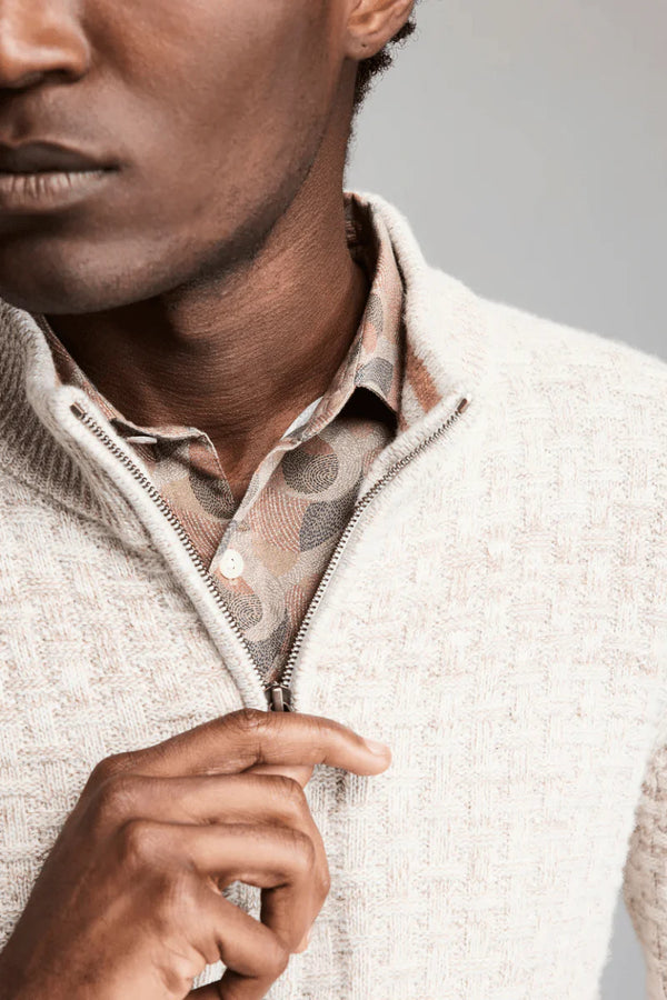 Billy Reid Basketweave Half Zip Sweater in Oatmeal Melange